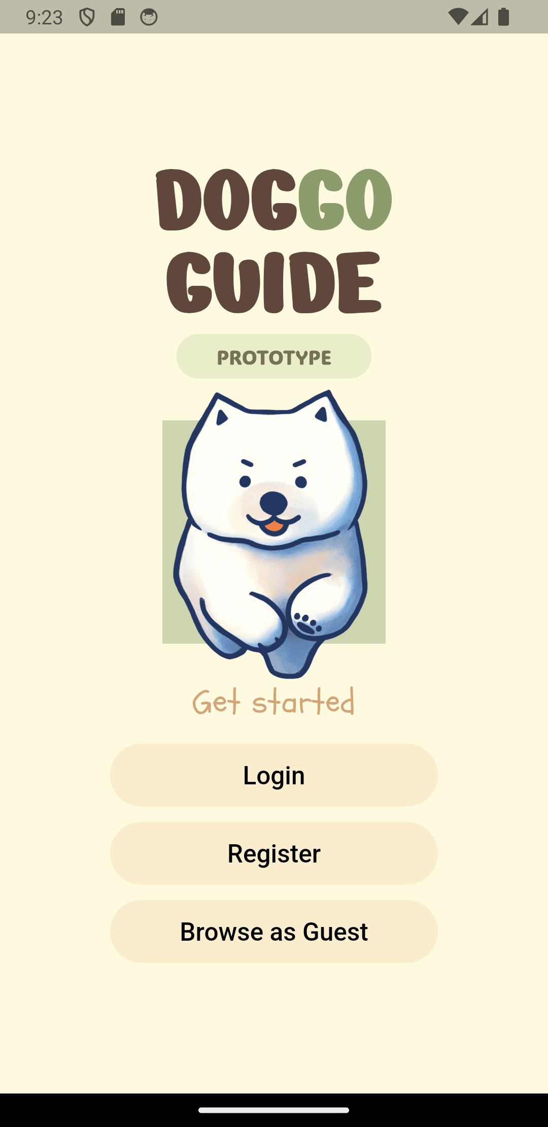 Doggo Guide app intro screen