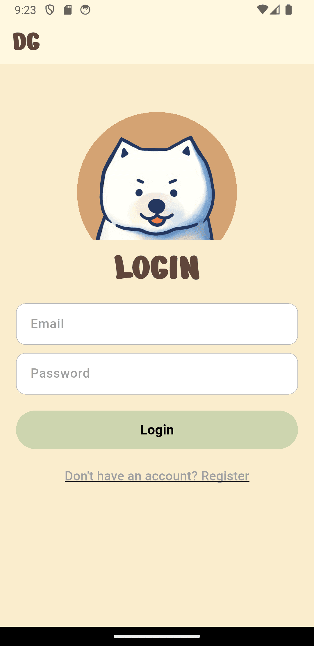 Login screen
