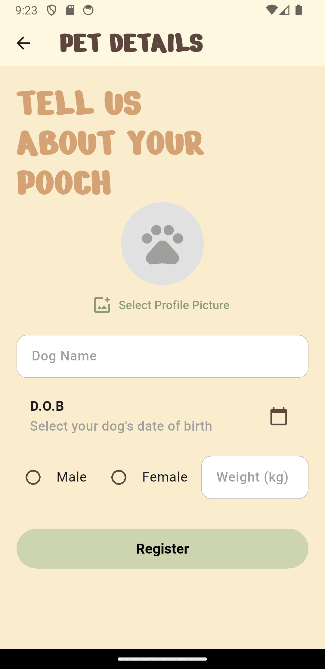 Pet details screen