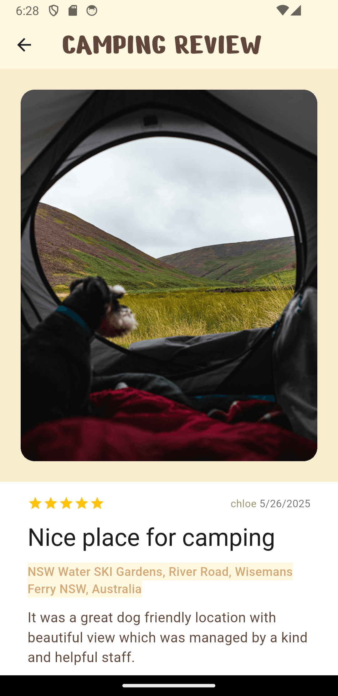 Camping review screen