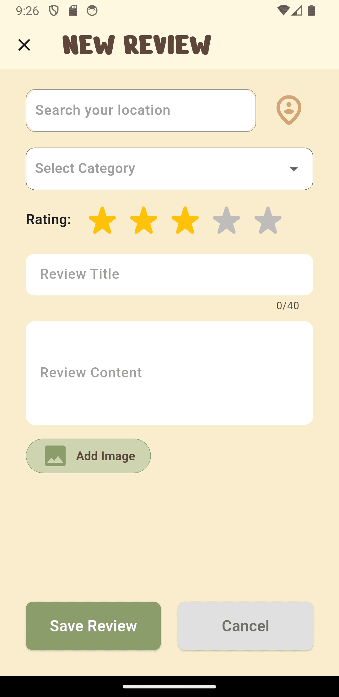 Leave a new review screen