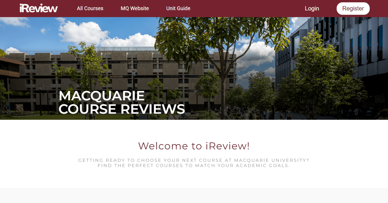 iReview home page — browse units and course reviews