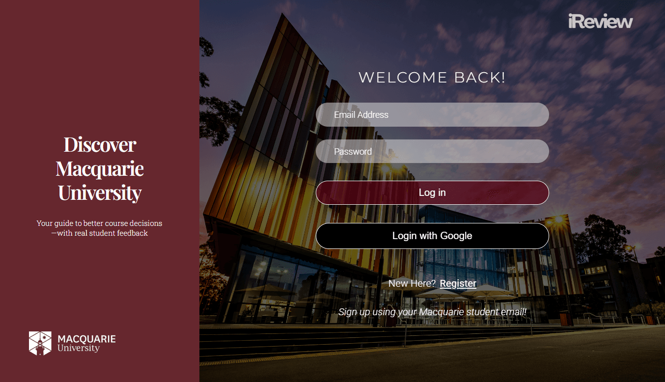 iReview login page