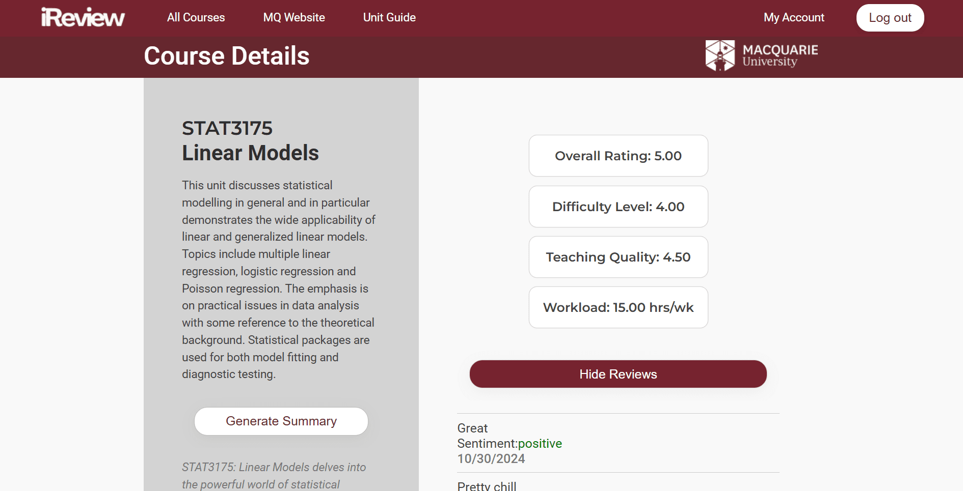Course review details